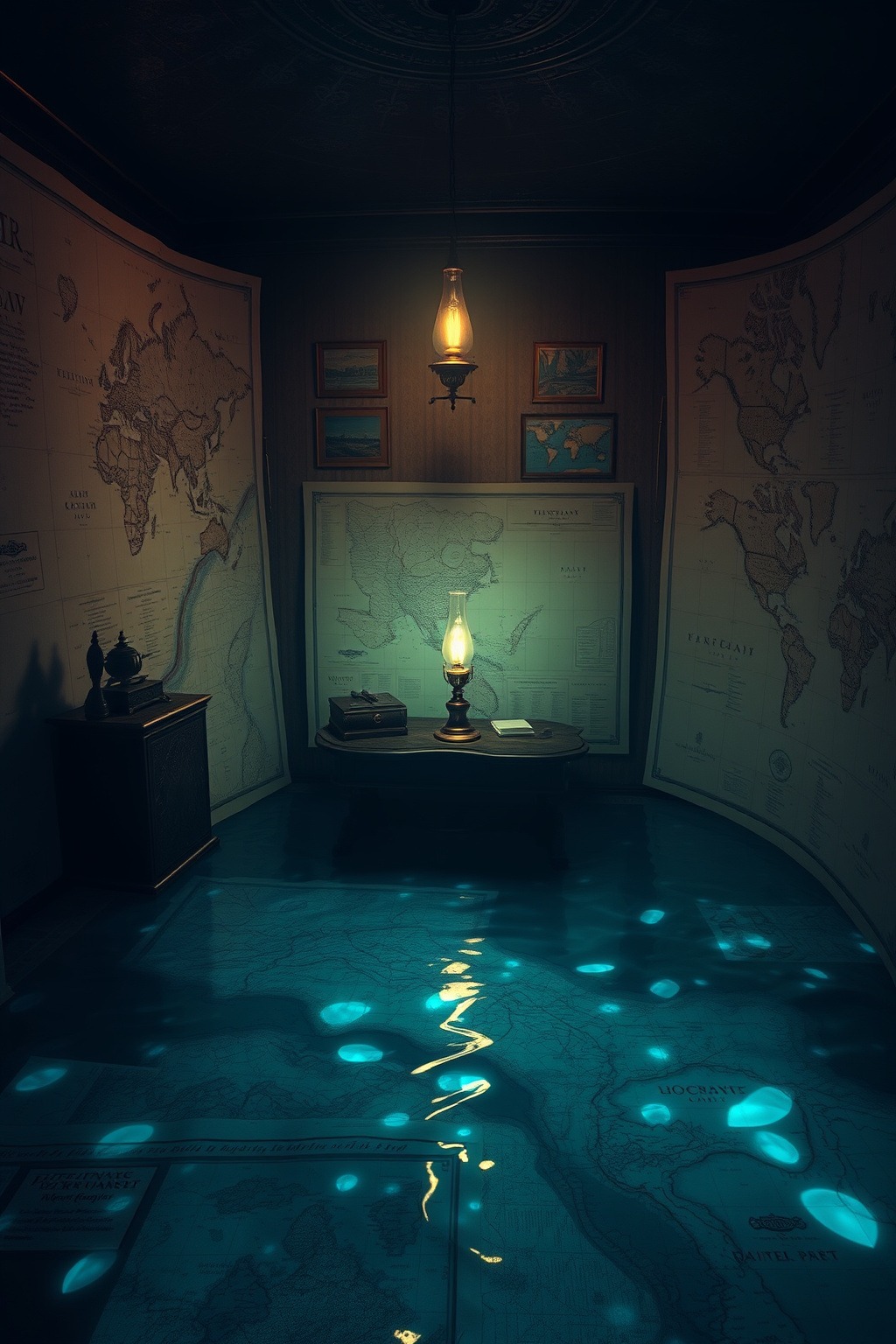 Chart Room After Flood — Abyssal Relics original art